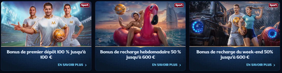 Millioner Casino promotions sportives avec bonus de premier dépôt et bonus de recharge hebdomadaire